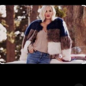 New York & Company Blue, Brown, and White Teddy Jacket